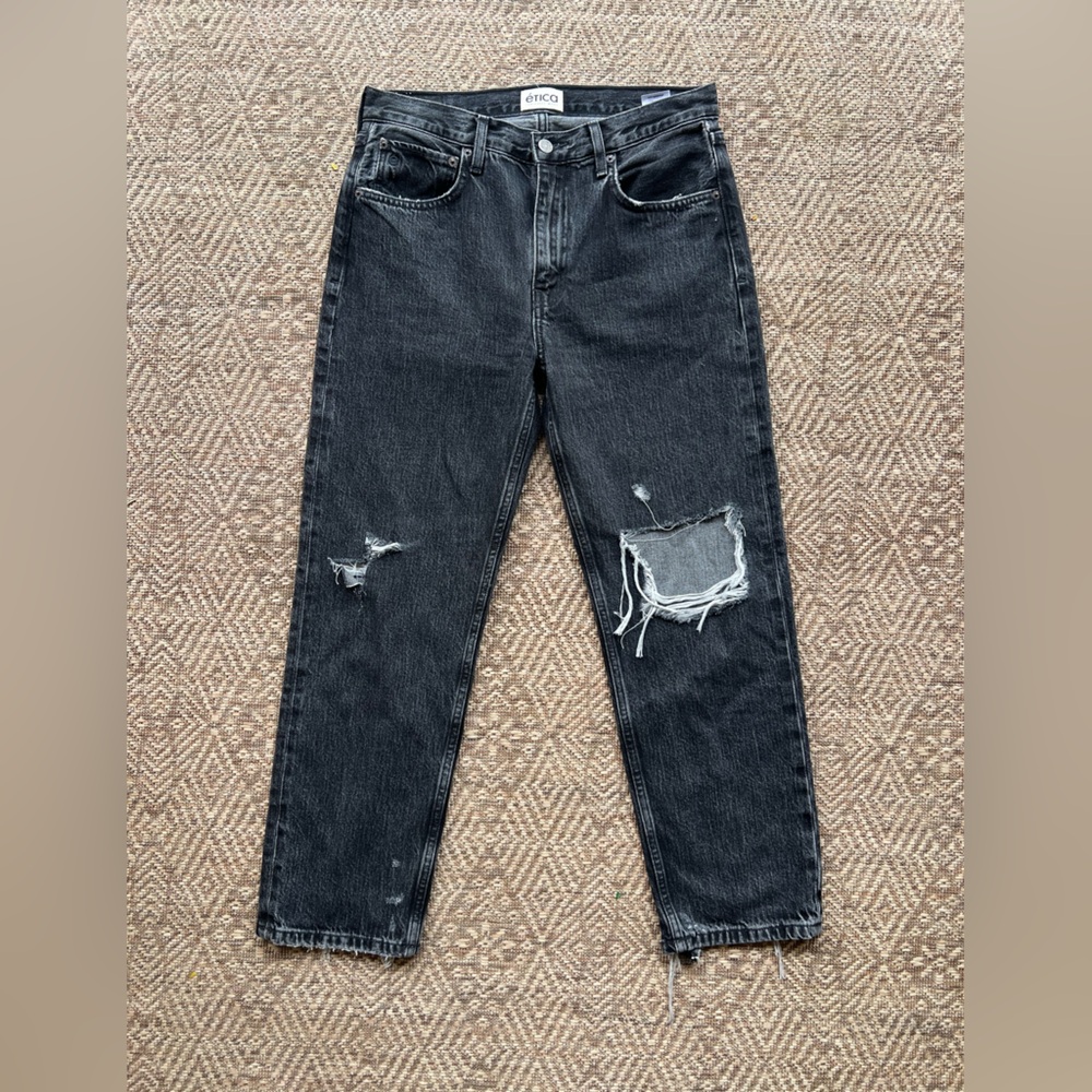 Etica Rhea Mid Rise Straight Jeans Size 27 Black‎ Distressed